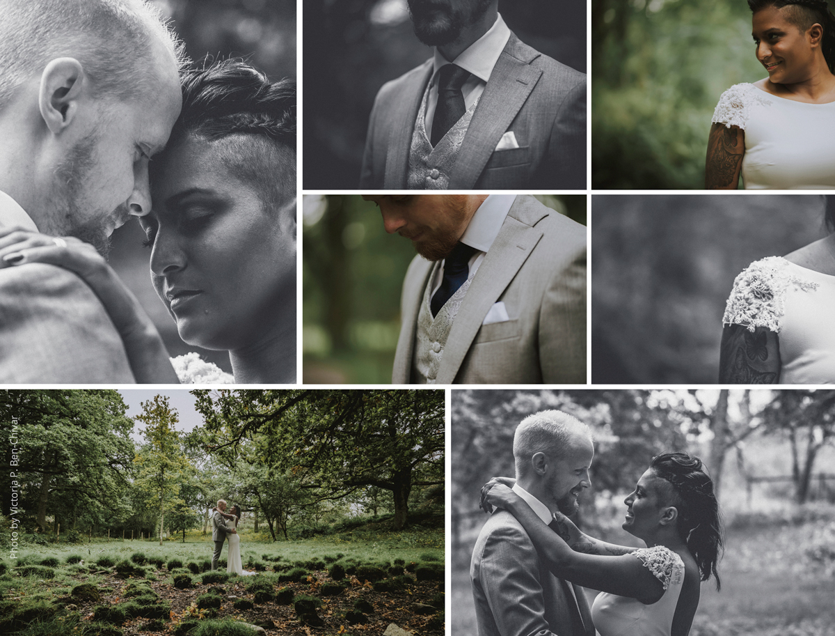 Wedding_Photoshoot_2021_at_ängsö_slott_in_forest_hugging_bride_in_white_dress_groom_in_grey_suit