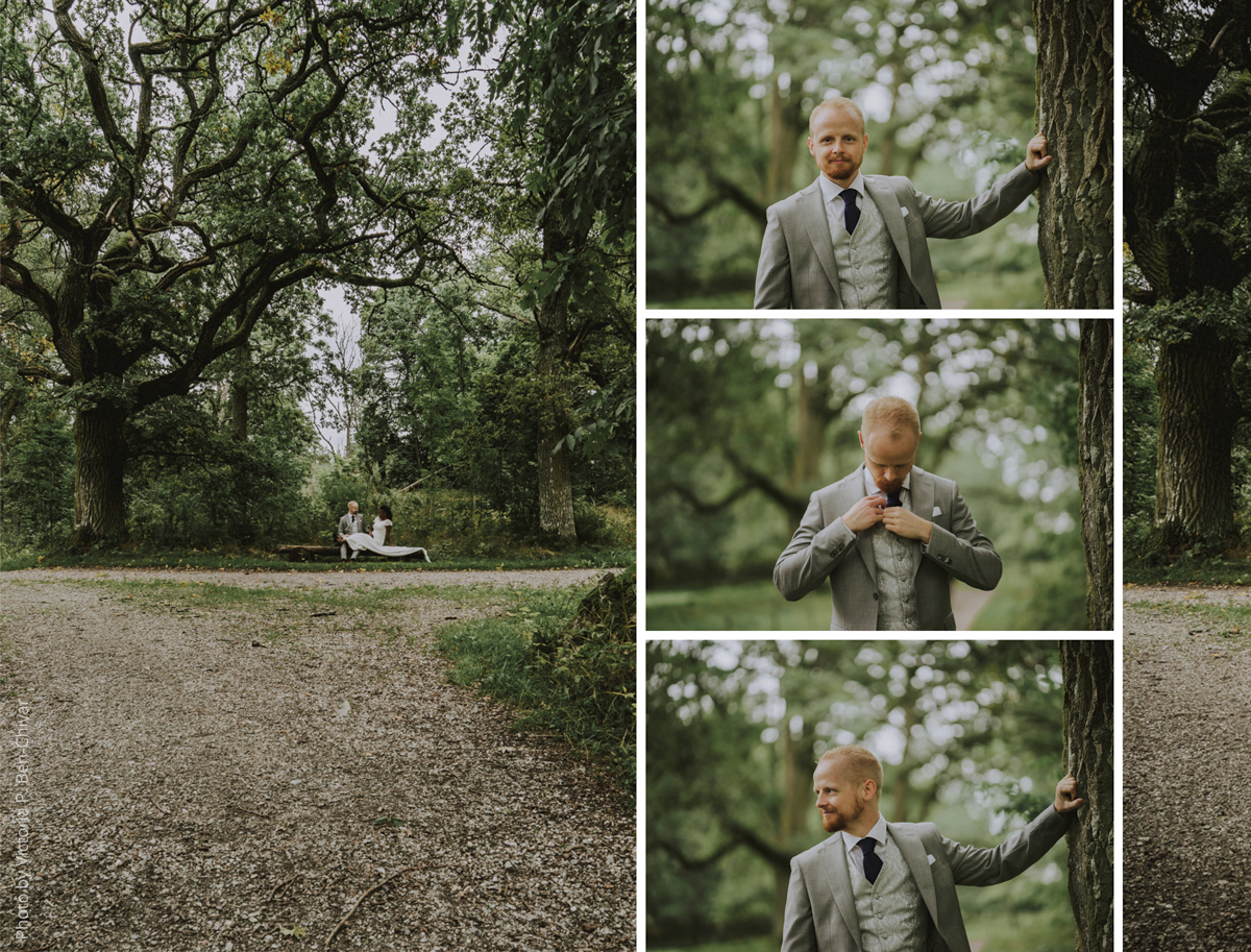 Wedding_Photoshoot_2021_at_ängsö_slott_in_forest_bride_in_white_dress_groom_in_grey_suit